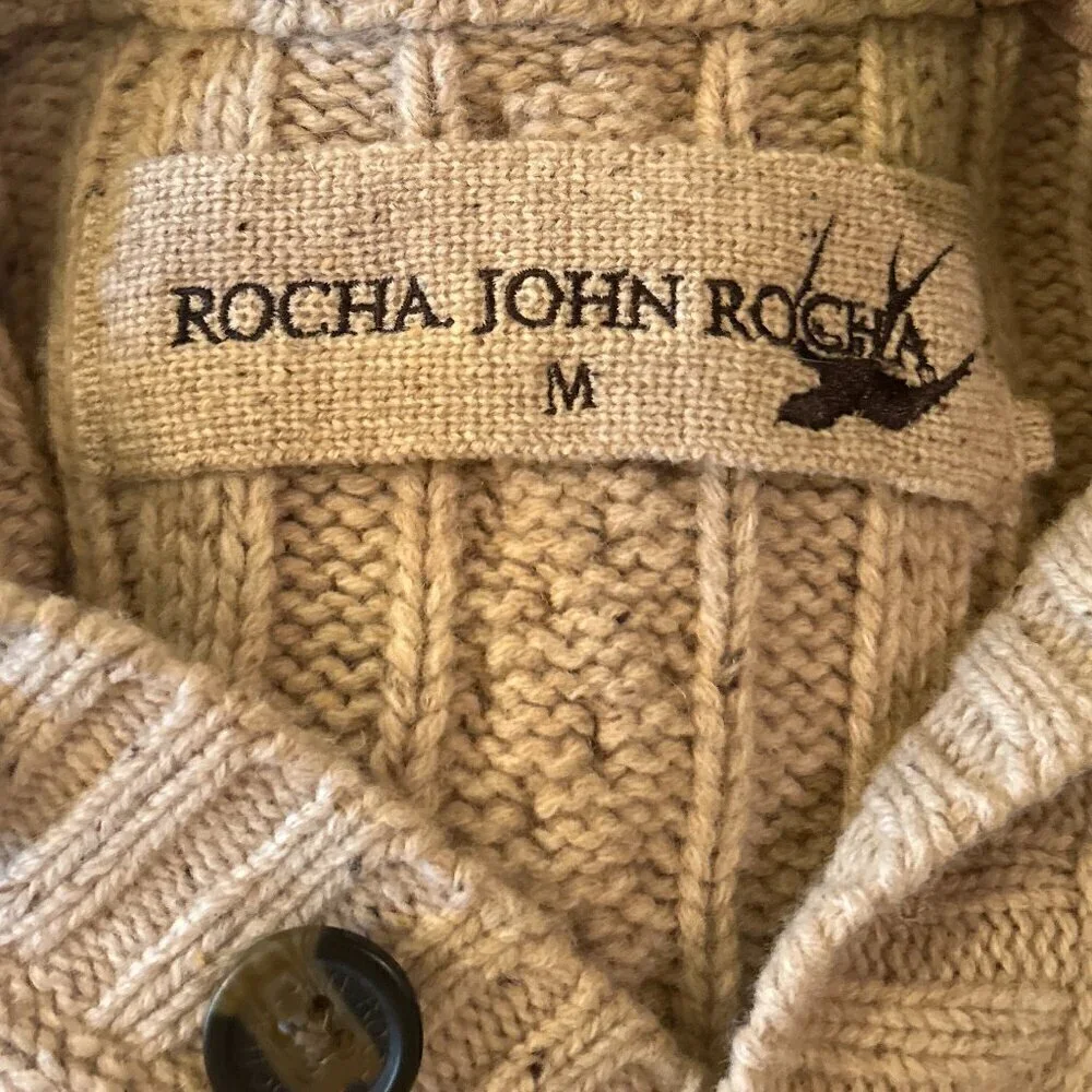 Rocha John Rocha SZM Khaki Lambs wool mock 1/4 chunky cable knit sweater …